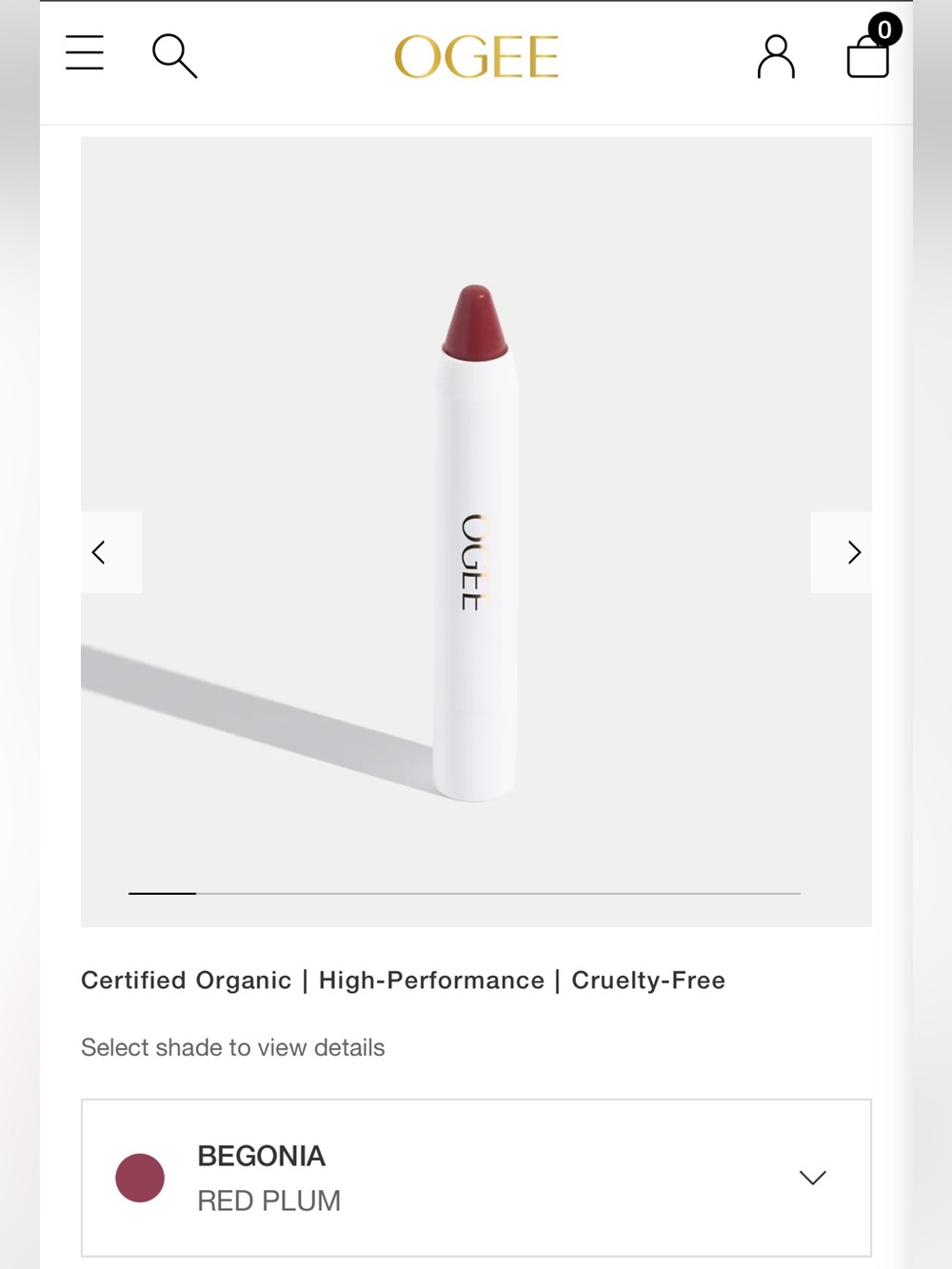 NWT Ogee conditioning lip color treatment in Begonia, Red Plum